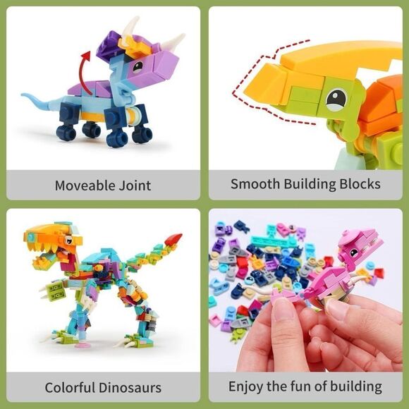 24 Pack Dinosaur Building Blocks Valentine’s Day Gifts For Kids With Stickers - Picture 6 of 8